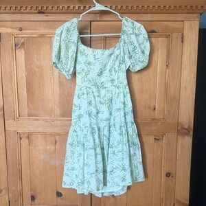 Jessica Simpson Mint Green Floral Puff Sleeve Mini Dress